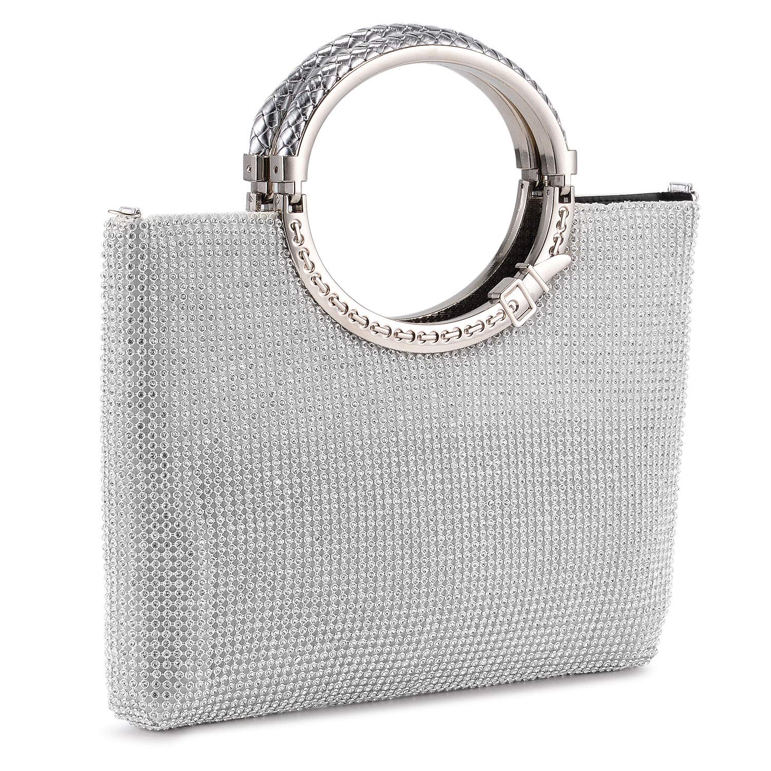 BAIGIO Women Evening Clutch Bags Fashion Rhinestone Encrusted Top Handle Clutch Prom Wedding Evening Bag Ladies Handbag for Party Wedding Prom (Silver)