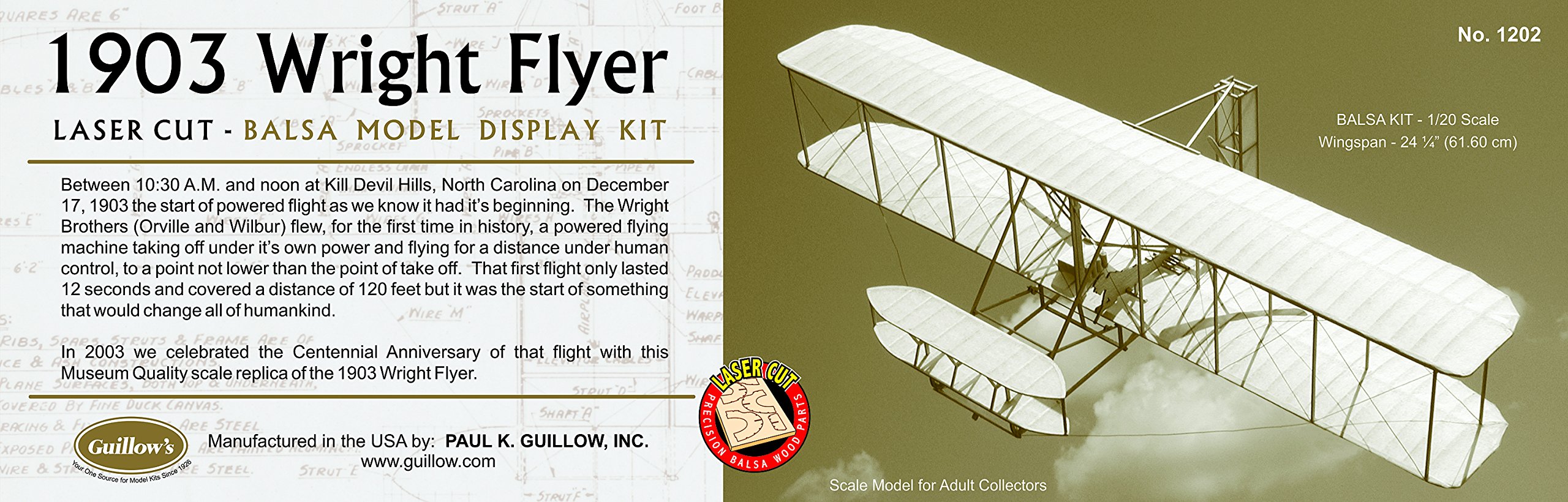 Guillow's 1903 Wright Brother Flyer Laser Cut Model Kit Buy Online in