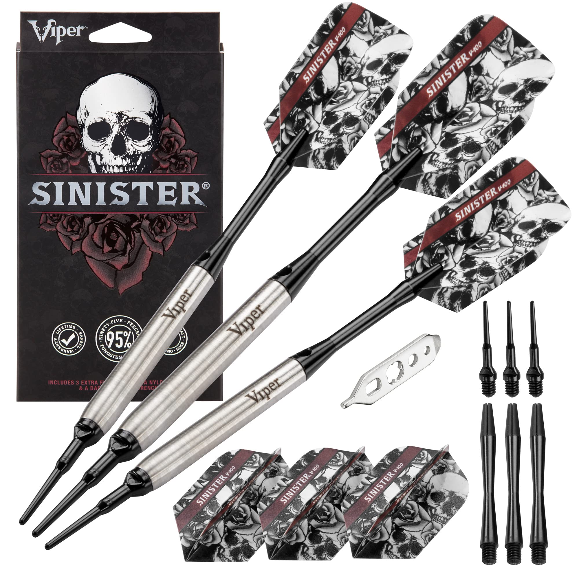 Viper by GLD Products Sinister 95% Tungsten Soft Tip Darts, Teardrop Barrel, 16 Grams, Multi (21-3501-16)