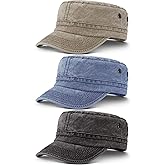 Geyoga 3 Pieces Cadet Army Caps for Men Military Style Hat for Flat Top Caps Adjustable Cotton Hat Unisex