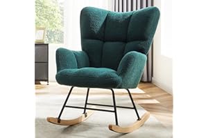 NEWBULIG Nursery Rocking Chair Teddy Upholstered Glider Accent Armchair with High Backrest for Bedroom Living Room, Green