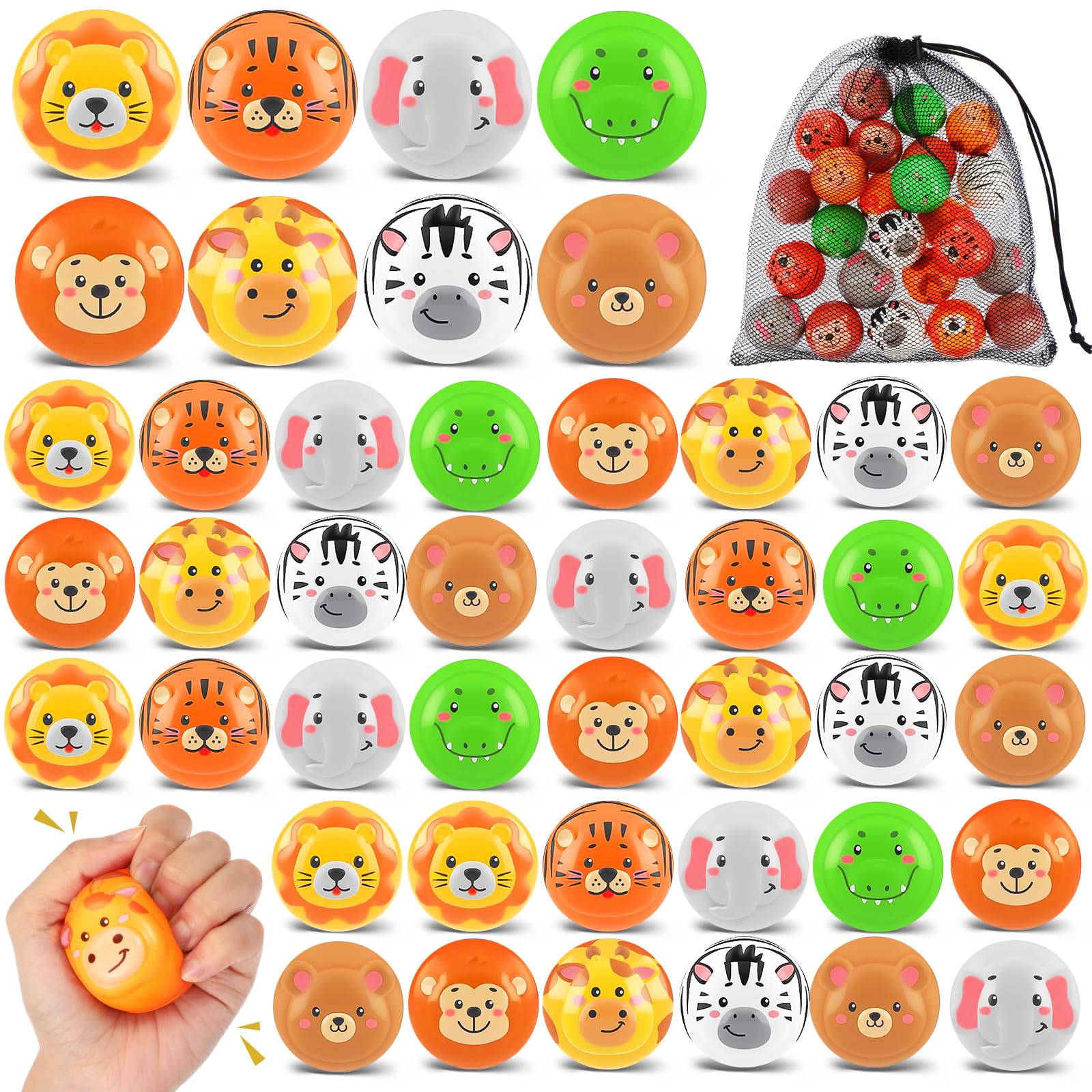 Photo 1 of 48 Pcs Animal Stress Balls Jungle Animal Party Favor 2" Safari Squeeze Ball Fidget Toys with Bag Wild One Zoo Birthday Decorations, Back to School Gifts for Student Kid Classroom Baby Shower, 8 Style