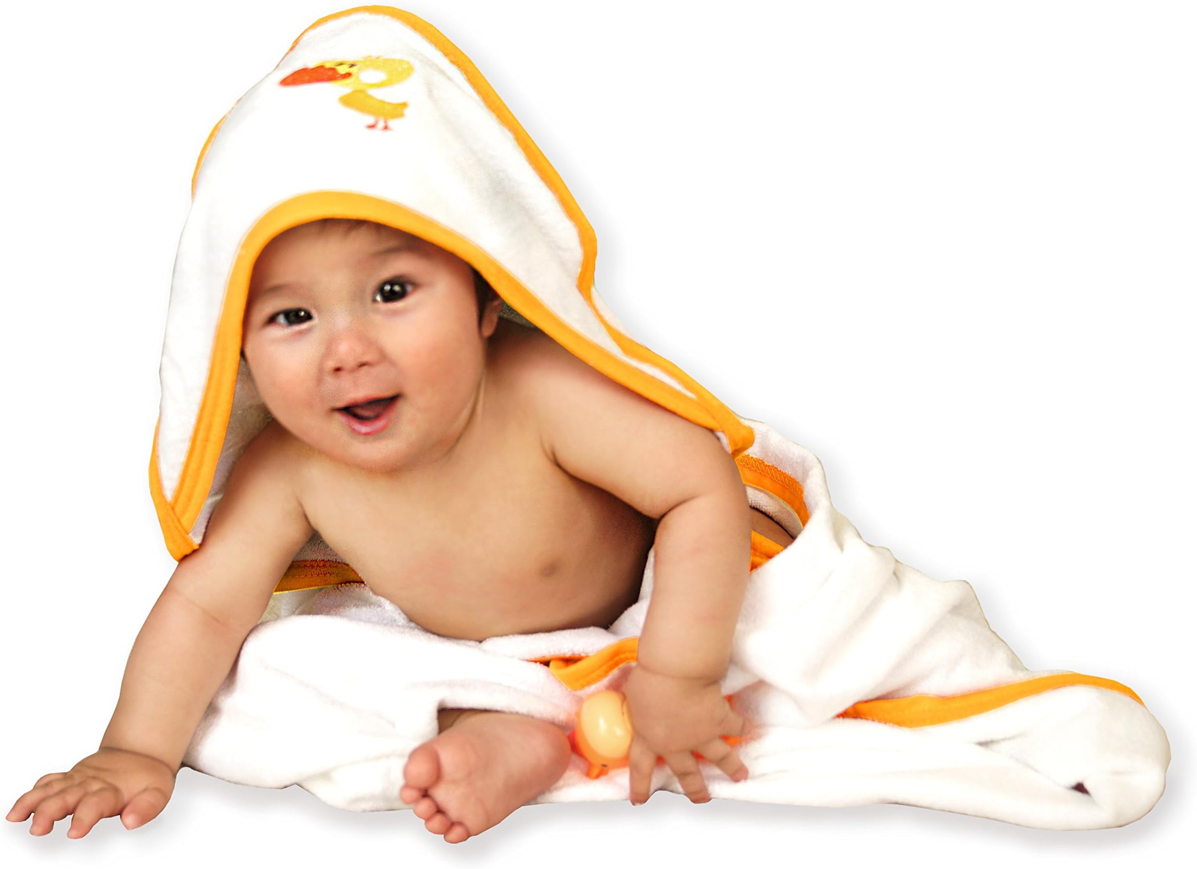 KozyB Baby Bath Towels | Soft Cute Hooded Organic Bamboo Towel for Newborn Girl or Boy | Absorbent and Hypoallergenic | Large White 35” x 35” Towel to Wrap Babies after Shower or Beach | Duck