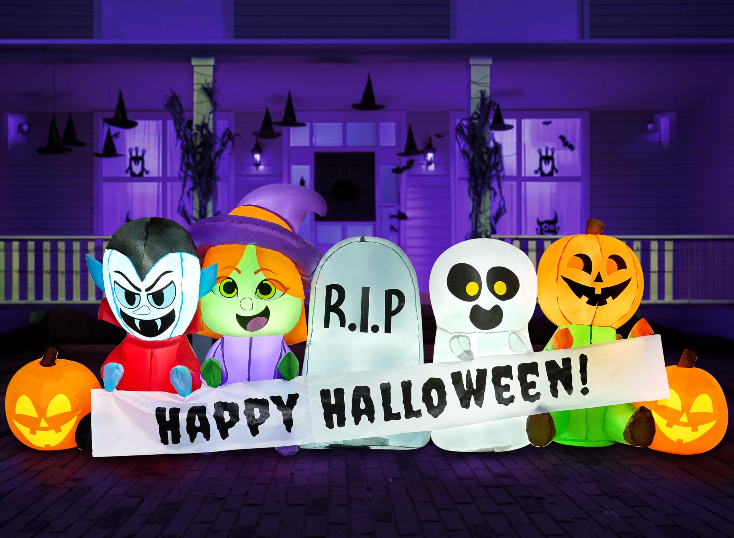 Photo 1 of Joiedomi 8 FT Long Inflatable Halloween Decor Outdoor, Halloween Blow Up Decorations Inflatable Pumpkin Ghost Vampire Witch Tombstone with LEDs for Yard Decorations