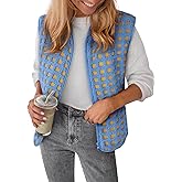 COCCKO Women’s Sherpa Vest Sleeveless Plaid Zip Up High Neck Warm Fleece Gilet Outerwear Crop Jackets with Pockets