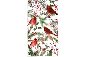 GIFT BOUTIQUE 100 Christmas Cardinal Guest Napkins Disposable Paper Red Cardinal Bird with Greenery Dinner Hand Napkin Towel for Home Kitchen Bathroom Powder Room Wedding Winter Holiday Xmas Party Decorative Towels