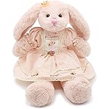 oits cute Small Soft Stuffed Animal Bunny Rabbit Plush Toy for Baby Girls 15inch (Pink Rabbit Wearing Pink Vintage Dress)