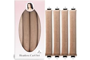 TULOBI 4Pcs Heatless Hair Curler, Overnight Heatless Curls Blowout Rods for All Hair Types, Flexi Rods with Hook, Extra Thick Hair Curlers to Sleep in No Heat Curling Headband for Women Girls Long - Khaki