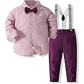 Kimocat Baby Boy Clothes Gentleman Clothing Suit for Newborn Baby Bow Tie Shirt + Suspender Trousers