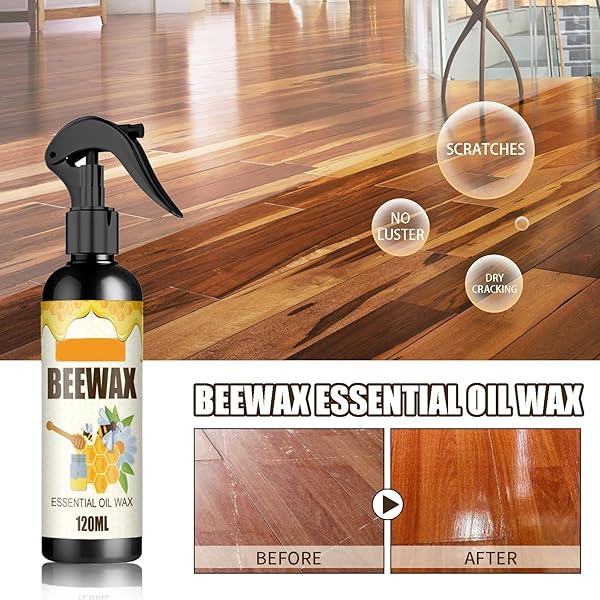 UYUAN BEESWAX SPRAY CLEANER WITH SPONGE & TOWEL FOR WOOD FURNITURE, NATURAL BEESWAX CARE FOR WOOD FLOORS, FURNITURE, TABLES, CABINETS (LEMON)