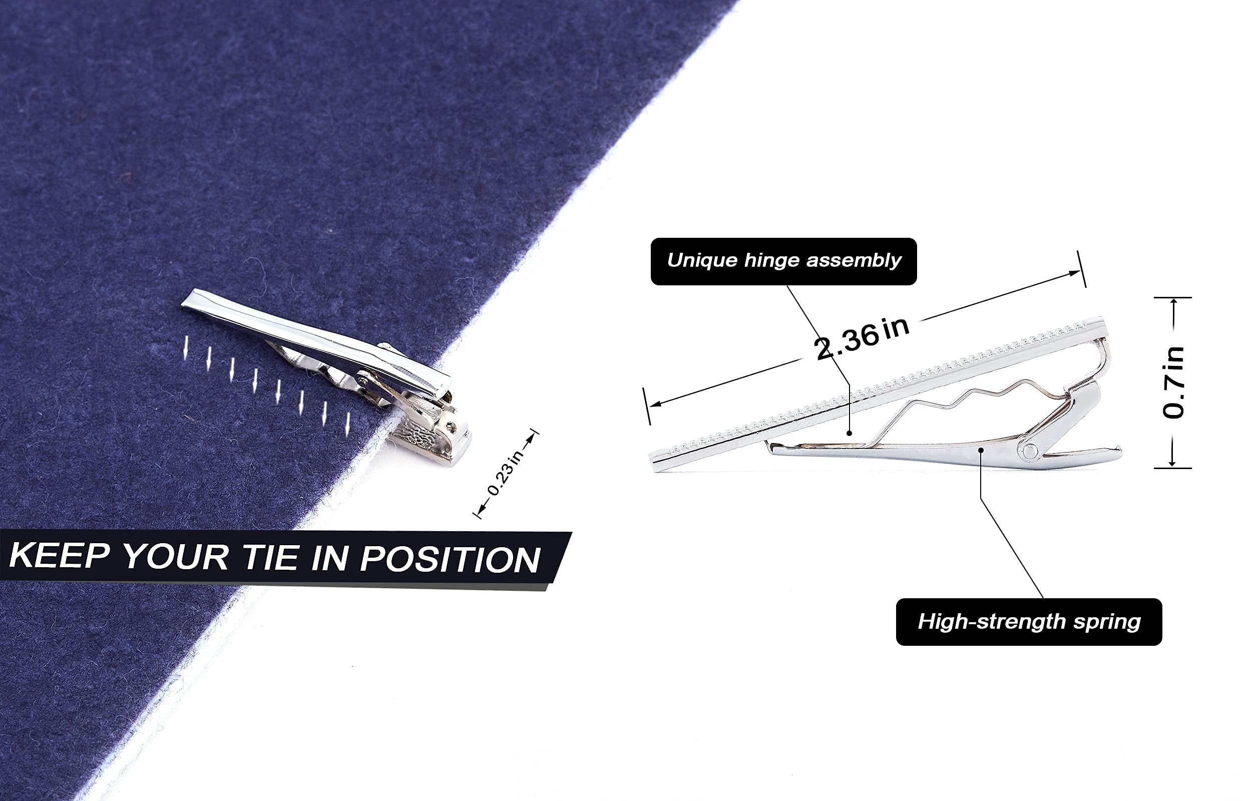 EvmAsaLQ 8Pcs Tie Clips for Men,Black Gold Blue Silver Tie Bar Clip Set for Regular,Tie Bar Clip is a Gift for Father,and Lover,Suitable for Wedding Business Gifts