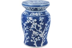 JONATHAN Y TBL1017D Cherry Blossom 17.75" Ceramic Indoor/Outdoor Garden Stool Coastal, Contemporary, Transitional, Patio, Garden Room, Bathroom, Living Room, Blue/White