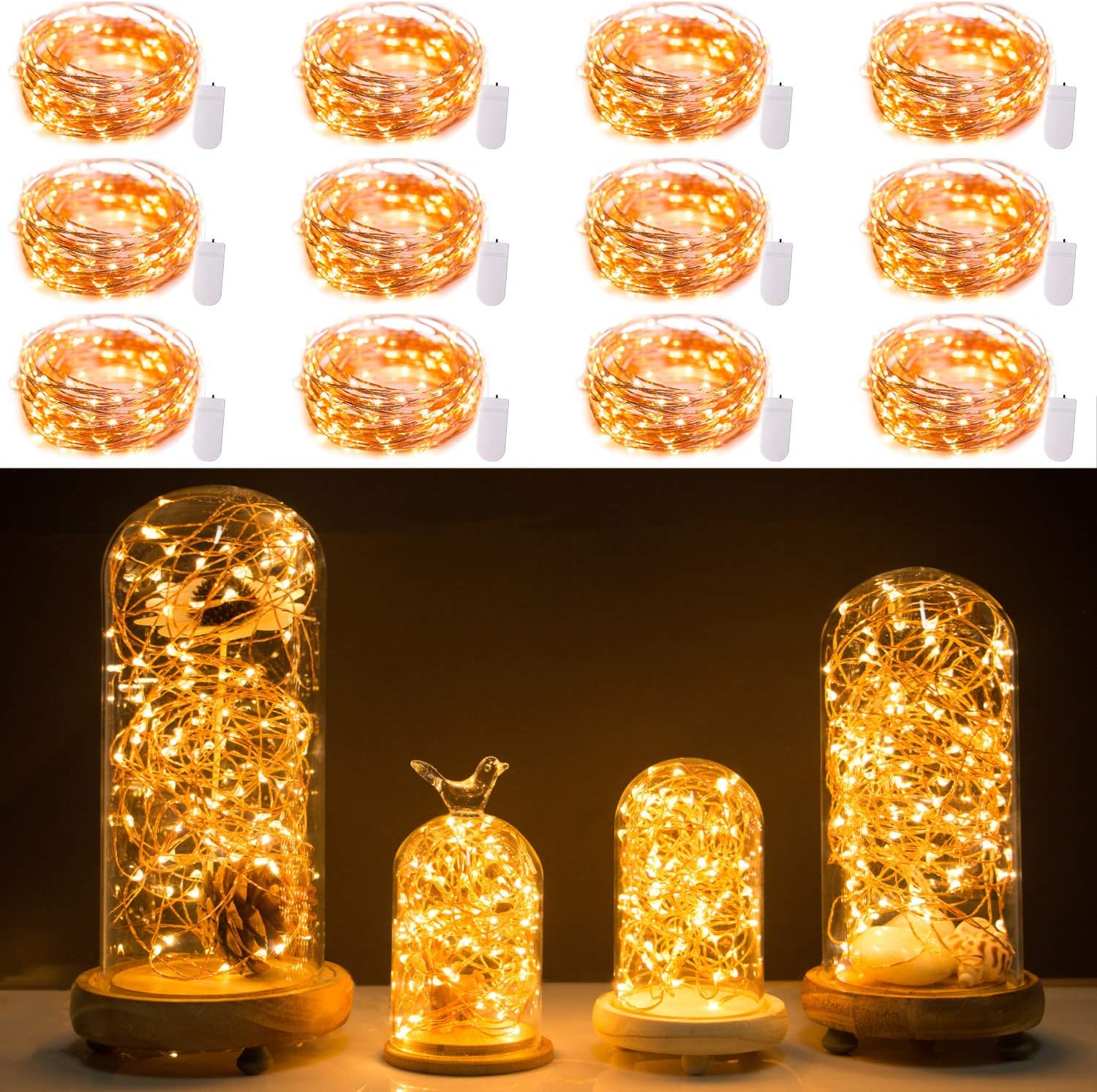 12 Pack Fairy Lights 7Ft 20 LED Firefly Lights Battery Operated String Lights