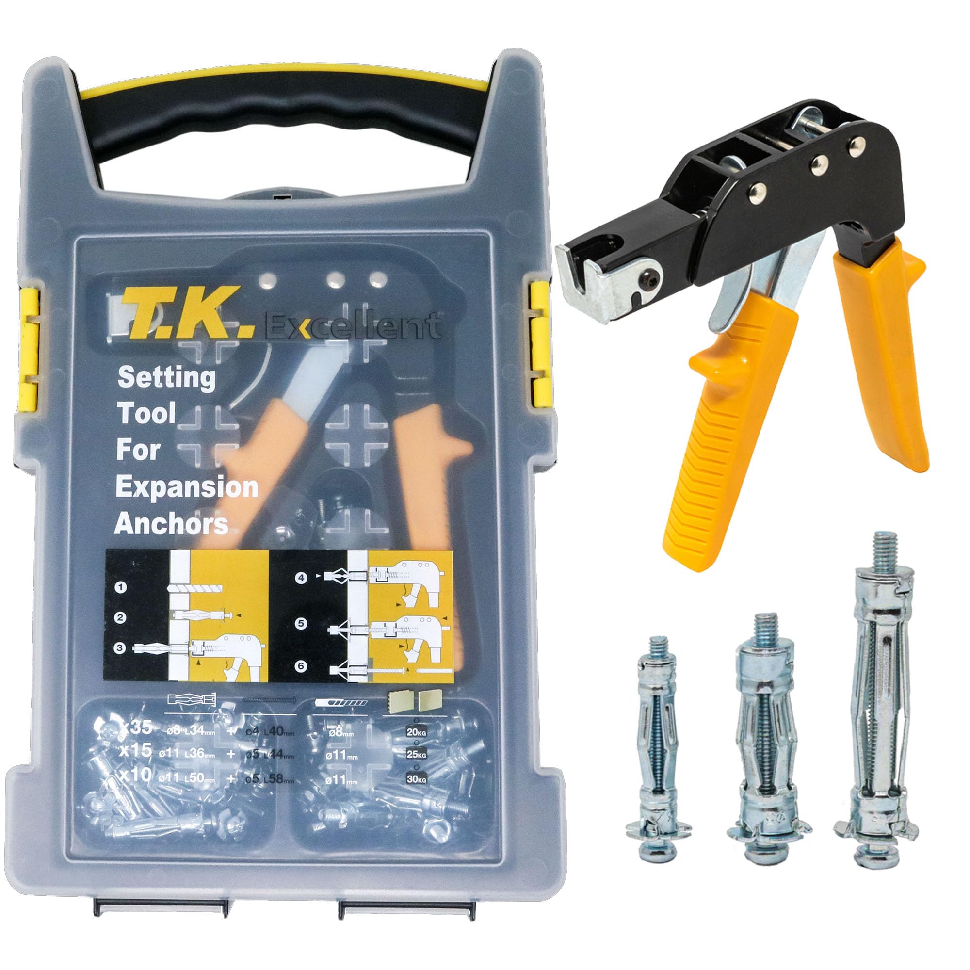 T.K.Excellent Hollow Wall Anchor Set with Fixing Gun Tool 60 Pieces M4 M5 In Box.