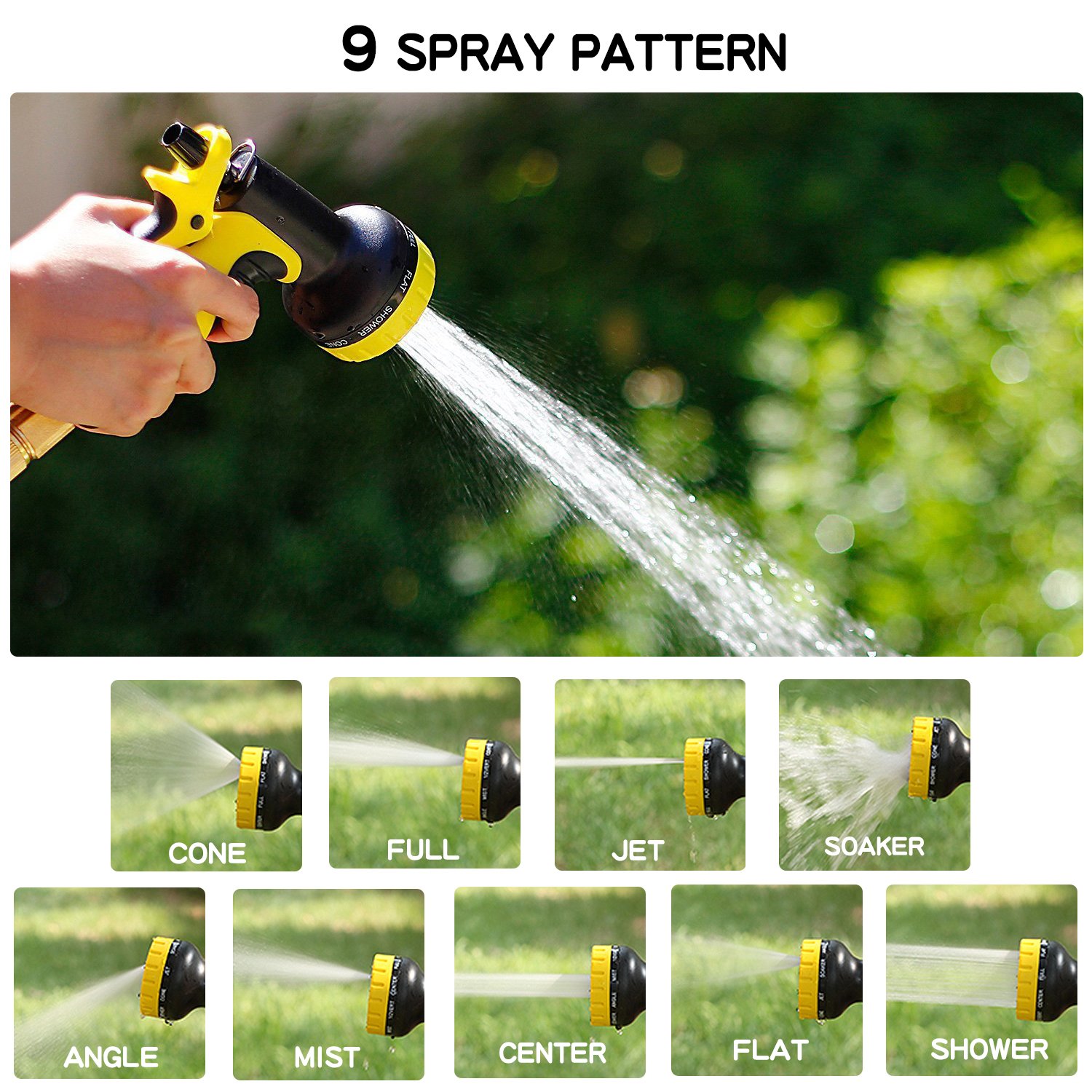 XBUTY New Version Garden Hose,50FT Expandable Water Hose 9 Patern Spray Nozzle,High Pressure Extra Strength Fabric Double Latex Core 3/4 Solid Brass Fittings with Carrying Bag