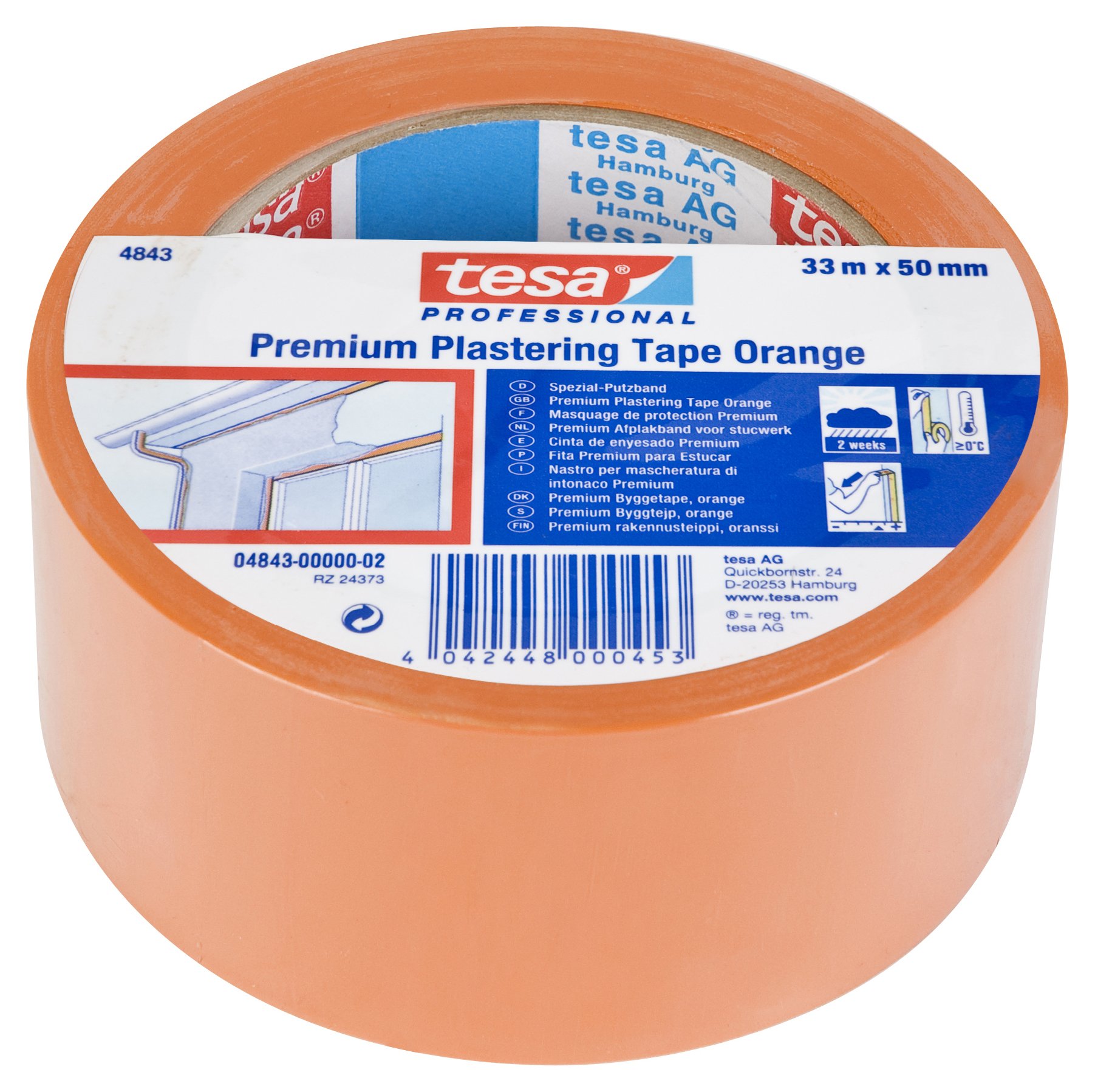 tesa 4843 Outdoor Rough Surface Masking Tape, 2 Weeks Residue Free Removal, 50 mm x 33 m