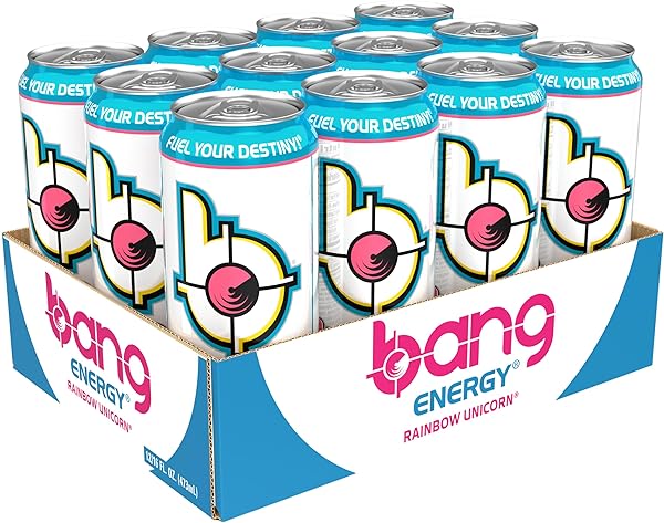 BANG ENERGY RAINBOW UNICORN, SUGAR-FREE ENERGY DRINK, 16 FL OZ (PACK OF 12) – PACKAGING MAY VARY