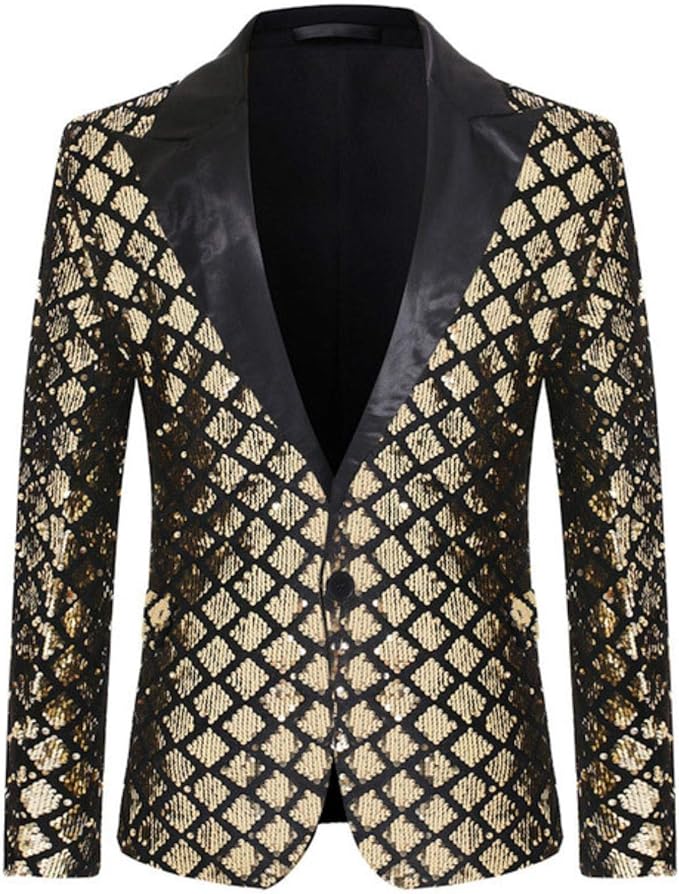 Sequined Glitter Men's Blazer Notched Plaid Tuxedo Blazer at Amazon Men