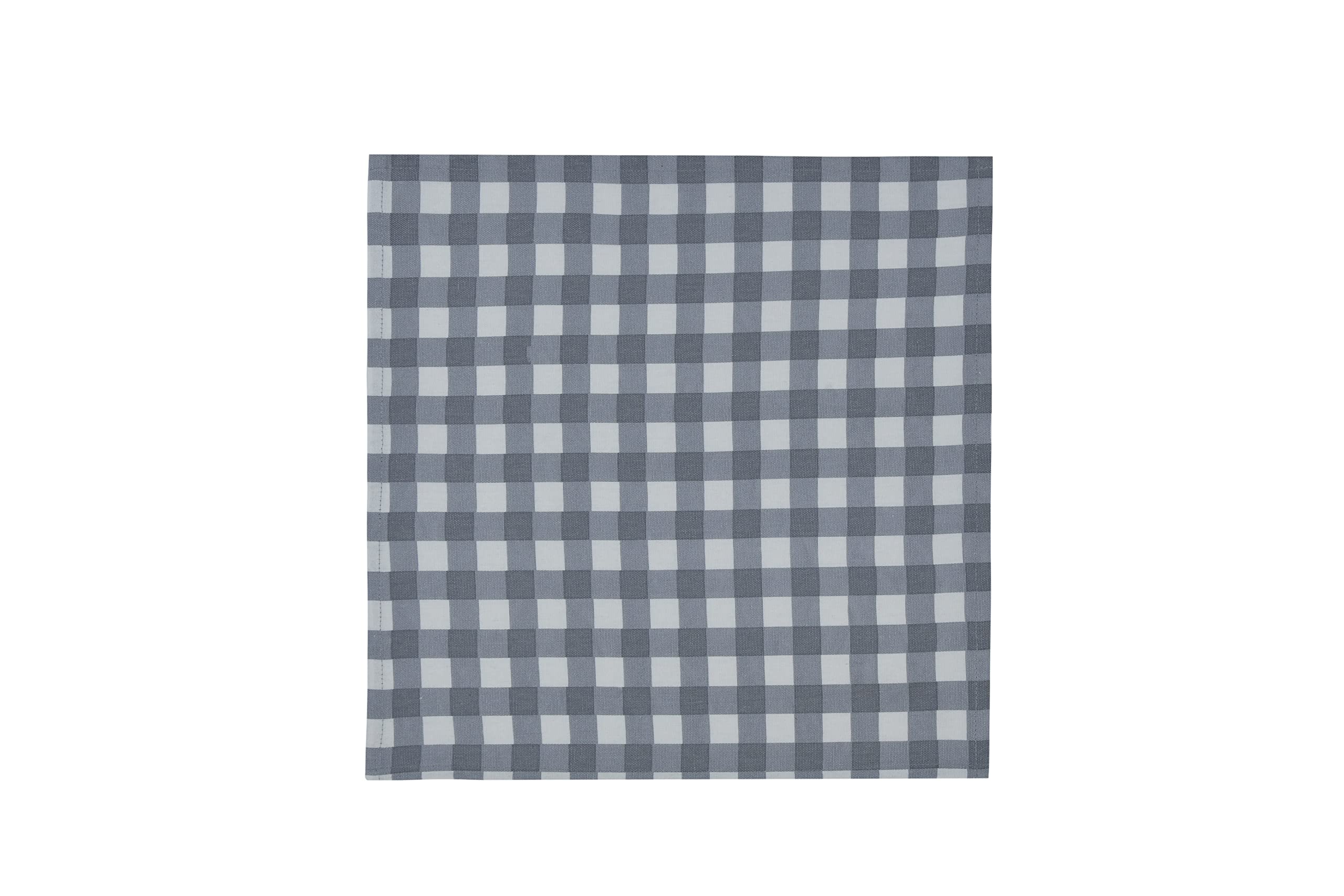 Sleepdown Gingham Printed 100% Cotton Half Panama Reusable Soft Cloth Table Napkins - Pack of 4 - Grey - 41cm x 41cm