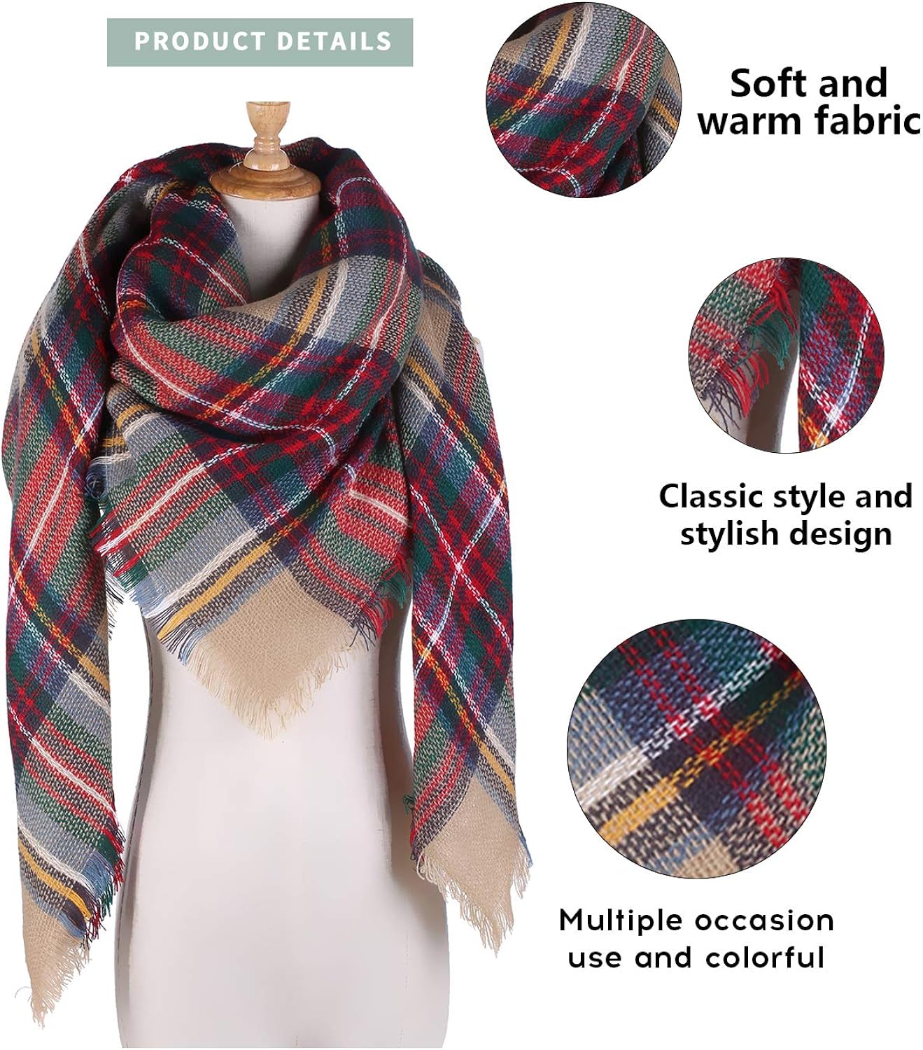 Plaid Blanket Scarf Women Big Square Long Scarves Warm Tartan Checked Shaw at  Women’s Clothing store