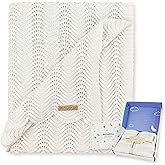 Pinuotu Cotton Knitted Baby Blanket – Neutral Swaddle Receiving Blanket for Newborn, Toddler, Boys & Girls, Crib or Stroller Blanket with Gift Box, 31×40 Inch (White)