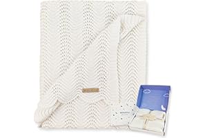 Pinuotu Cotton Knitted Baby Blanket – Neutral Swaddle Receiving Blanket for Newborn, Toddler, Boys & Girls, Crib or Stroller Blanket with Gift Box, 31×40 Inch (White)