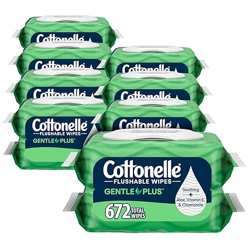 Cottonelle GentlePlus Flushable Wet Wipes with Aloe & Vitamin E, 16 Flip-Top Packs, 42 Wipes Per Pack (672 Total Wipes), Packaging May Vary