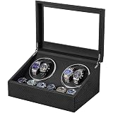 BEWISHOME Watch Winders for Automatic Watches, 4 Watch Winder and 6 Storage Case with Quiet Japanese Motor, Automatic Watch Winder Box Watch Rotator with Type-C Adapter, Carbon Fiber SYQ31C