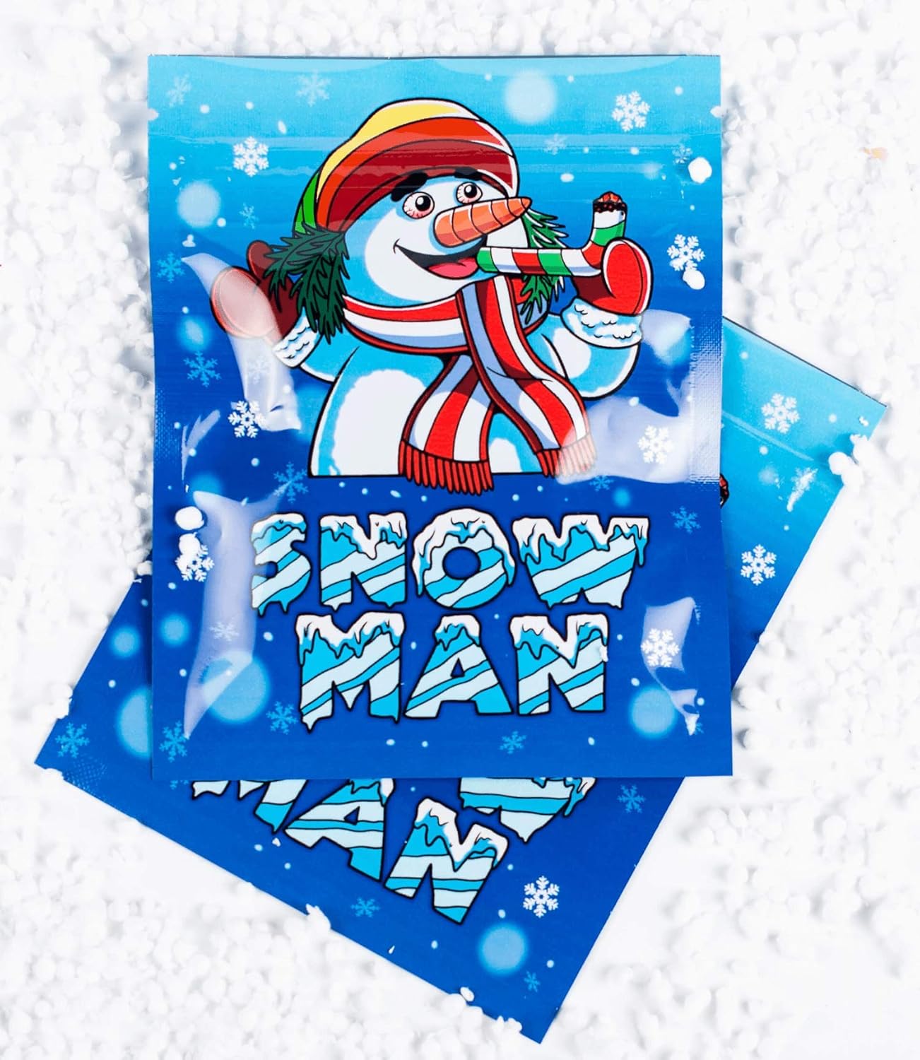 BEST Designs | 50 PACK | Smell Proof Mylar Bags 3.5g | Resealable Snow Man Design Ziplock Baggies Food Safe Aluminum Foil Material (4x5 in. (7 grams), Snow Man)