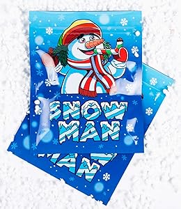 BEST Designs | 50 PACK | Smell Proof Mylar Bags 3.5g | Resealable Snow Man Design Ziplock Baggies Food Safe Aluminum Foil Material (4x5 in. (7 grams), Snow Man)