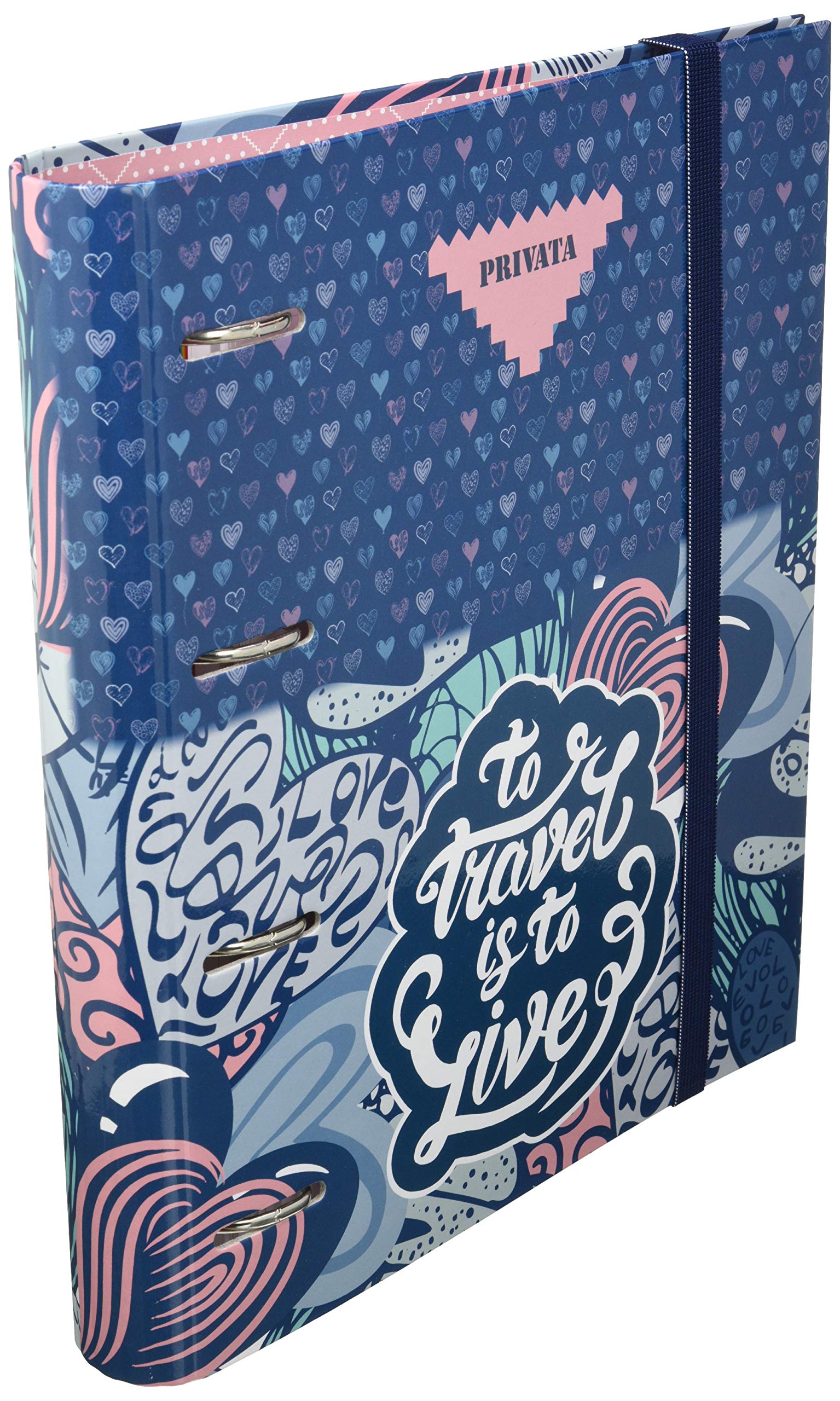 Carpeblock 4 Rings Privata Live, Folder 4 Rings A4 School with Rubber, Sorting Folder Rings Youth with Cardboard Hardcover, Measures 27,5 x 32 x 5 cm