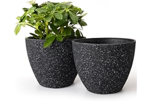 LA JOLIE MUSE La Jolíe Muse Flower Pots Outdoor Indoor Planter - 7.5 inch Garden Pots Tree Planter for Patio, Deck,Garden,Speckled Black,Set of 2