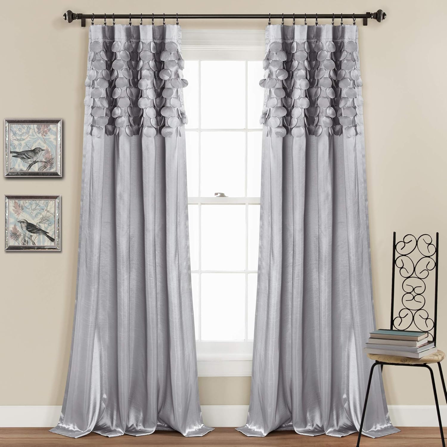 Lush Decor Light Gray Circle Dream Window Curtains Panel Set for Living, Dining Room, Bedroom (Pair), 84” x 54, 84