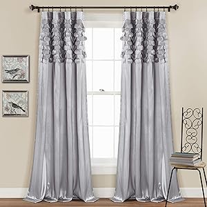 Lush Decor Light Gray Circle Dream Window Curtains Panel Set for Living, Dining Room, Bedroom (Pair), 84” x 54, 84
