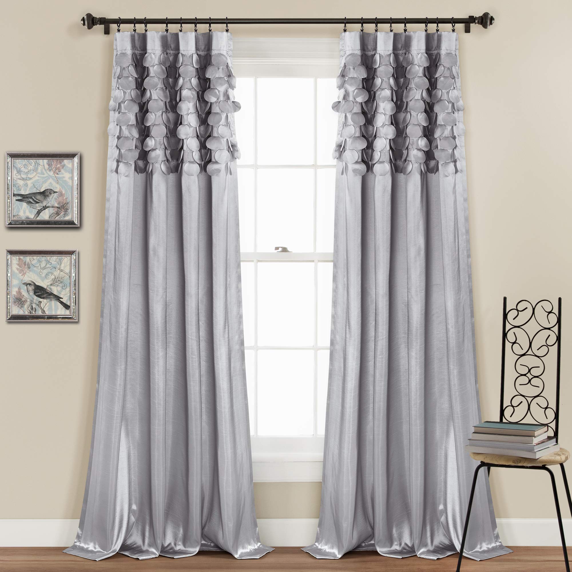 Lush Decor Circle Dream Window Curtains Panel Set for Living, Dining Room, Bedroom (Pair), 54" W x 84" L, Light Gray