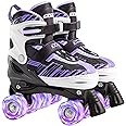 ECOO Roller Skates for Girls Boys Ages 4-12, Toddler Kids 4 Size Adjustable Light up Wheels Beginner Skates