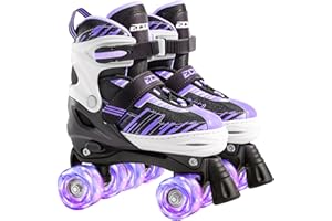 ECOO Roller Skates for Girls Boys Ages 4-12, Toddler Kids 4 Size Adjustable Light up Wheels Beginner Skates