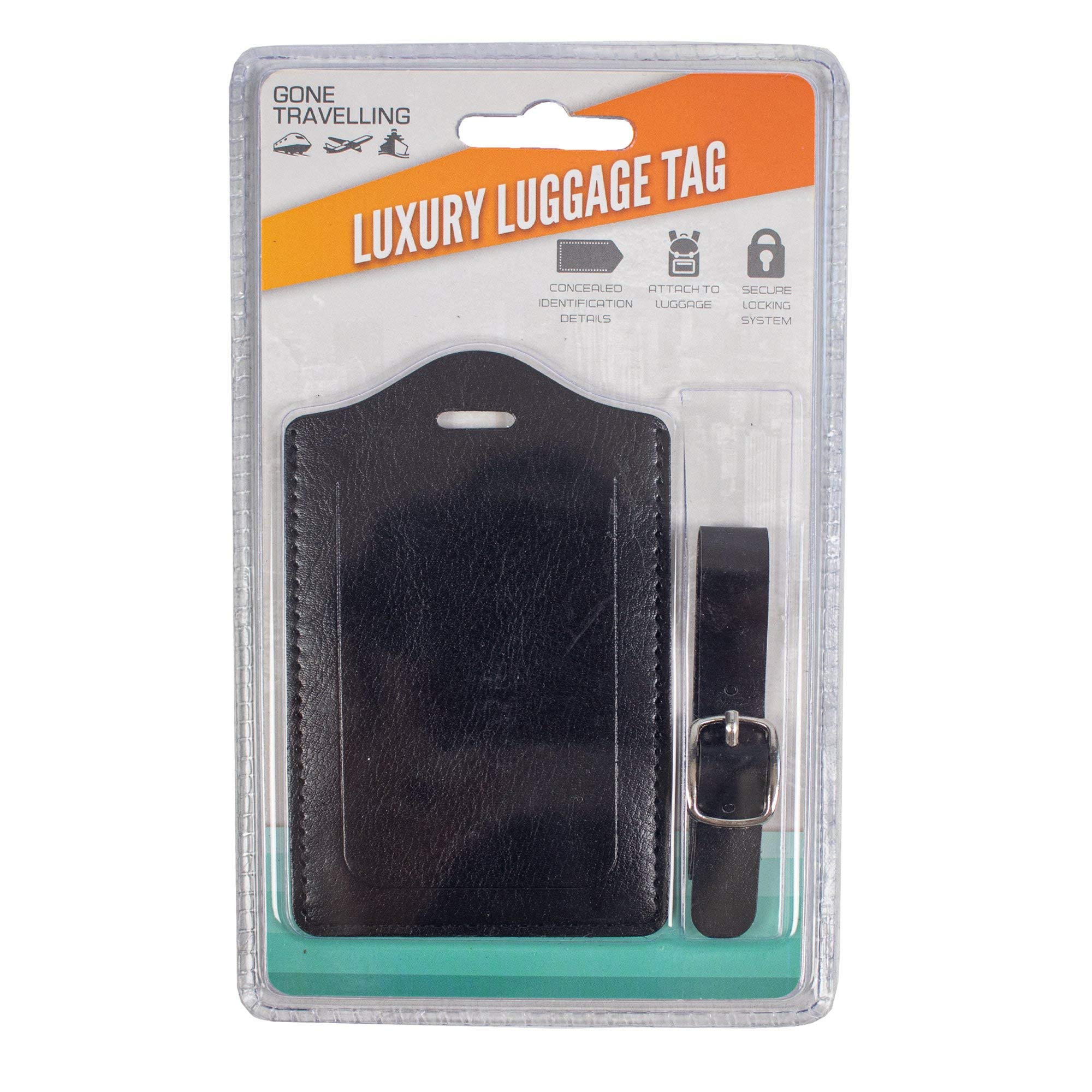 Gone Travelling RY645 Unisex Luggage Tag with Adjustable Removeable Strap - Baggage Tag Label for Suitcases, Bags and Cases Medium, Black