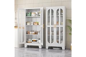 erosoei Metal Kitchen Pantry Storage Cabinet,Food Pantries Cabinets with Acrylic Glass Doors and Adjustable Shelves,Storage Cupboard for Kitchen, Living Room, Laundry Room and Dinning Room 61.02”H