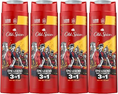 Gel de Banho e Champô para Homens Seleção 4x400ml, Gel Multiusos 3 Em 1 para Cara, Corpo e Cabelo, Frescura Duradoura