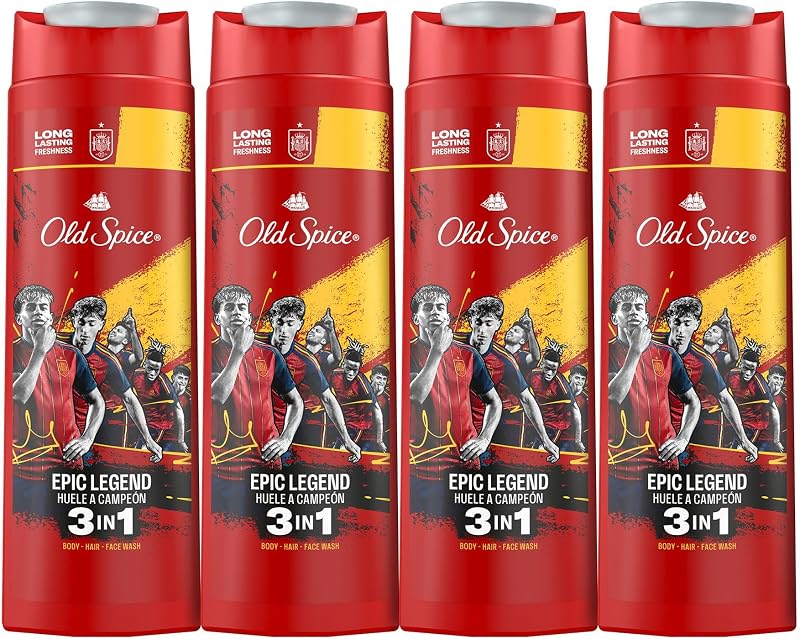 Gel de Banho e Champô para Homens Seleção 4x400ml, Gel Multiusos 3 Em 1 para Cara, Corpo e Cabelo, Frescura Duradoura