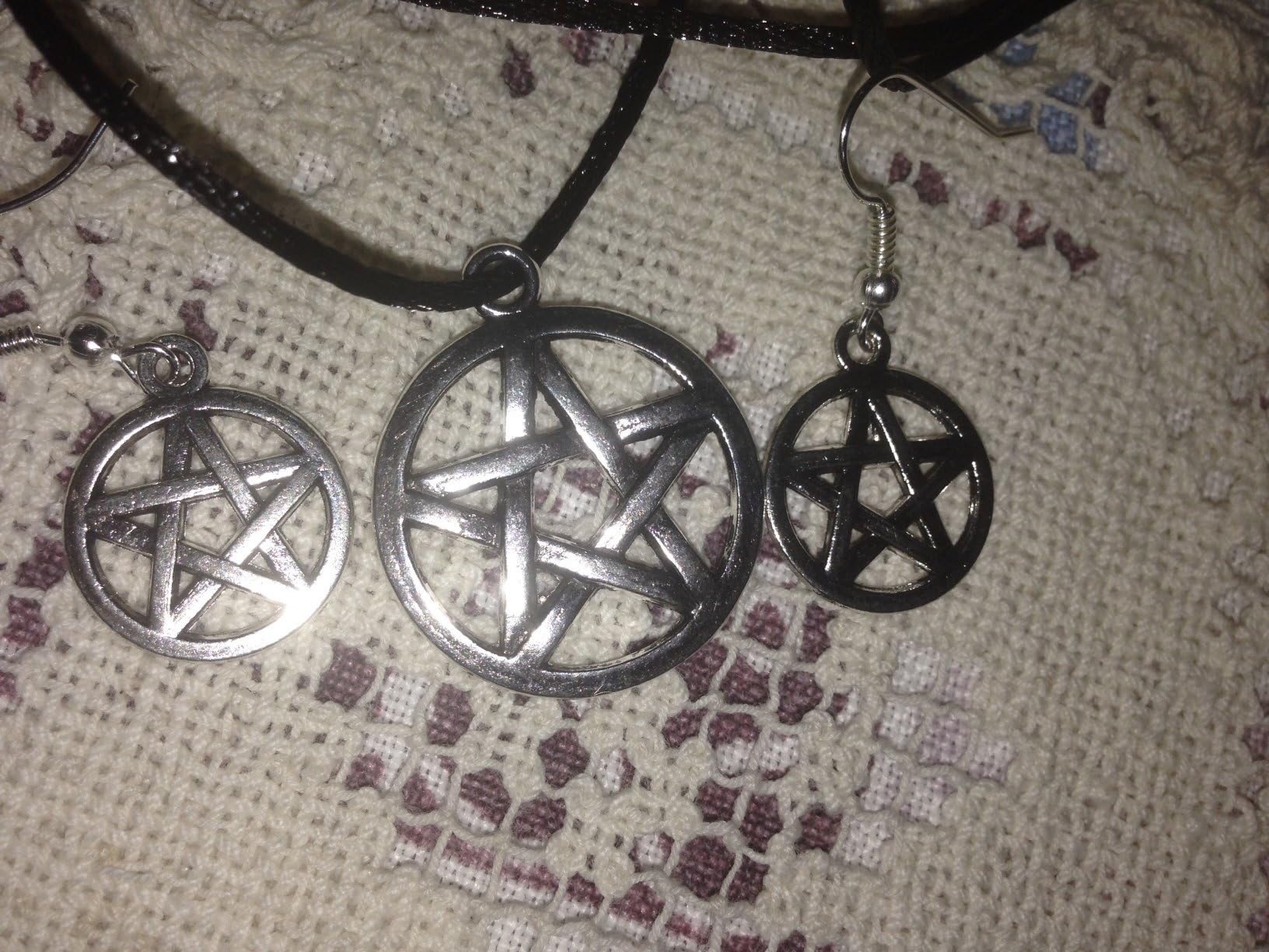 Pentacle Pentagram Earrings and Necklace Set. Wiccan, Pagan.