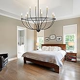ELGOBST Modern Farmhouse Chandelier for Dining Room 12 Lights,32in Industrial Black and Gold Lighting Fixture, Candle Pendant