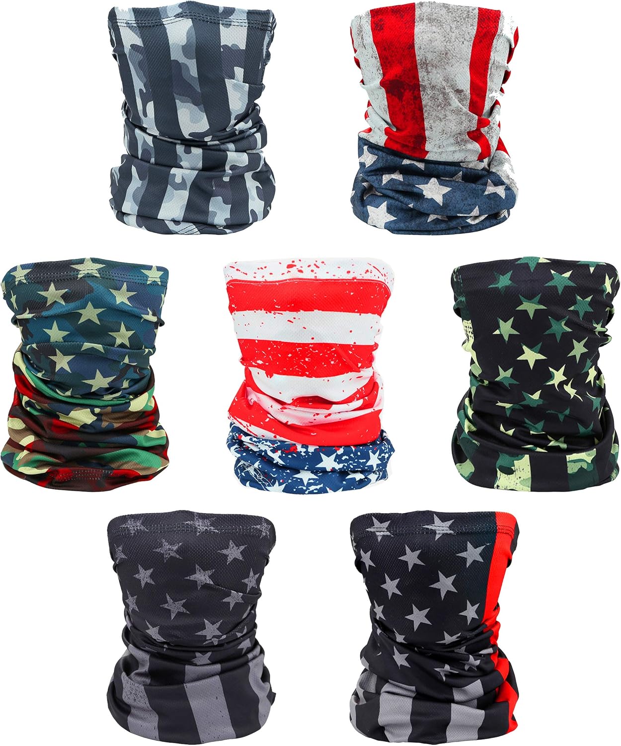 sailimue 7Pcs American US Flag Face Bandanas for Men Women Seamless Bandana Face Scarf Neck Gaiter Balaclava Headwear Bandana Motorcycle Dust Wind UV Headbands for Cycling Outdoors: Jewelry