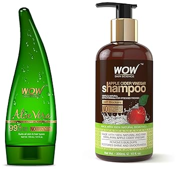 WOW Aloe Vera Multipurpose Beauty Gel for Skin and Hair, 130ml and WOW Apple Cider Vinegar No Parabens & Sulphate Shampoo, 300mL