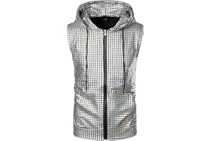 ZEROYAA Mens Shiny Metallic Zip Up Sleeveless Hooded Vest T Shirt with Kangaroo Pocket