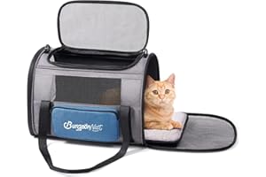 BurgeonNest Cat Carrier, Airline Approved Dog Carrier, Soft Sided Cat Pet Carrier for Small Medium Cats Dogs Under 10 lbs with Side Bag, Collapsible Travel Kitten Puppy Carriers, Blue