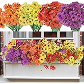 Nepfaivy Artificial Flowers for Outdoors Uv-resistant - 24 Bundles 4 Colors No-Fade Faux Flowers for Outdoor Planters to Decor Patio Porch Garden Yard, Silk Realistic Faux Outside Flowers Bulk