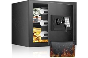1.2 Cuft Safe Box, Home Safe with Fireproof Waterproof Bag, Anti-Theft Digital Security Lock Box with Smart Alert System, Rem