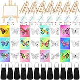 Motipuns 12 Set Pre Drawn Canvas for Painting for Adults Sip and Paint Kit with Easels 8 x 10 Inches Paint Party Kit with Printed Canvas Paints Brushes Palette Bag Apron(Butterfly Flower)